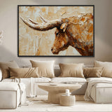 69611428-MGV-CV-36X24-Longhorn Bull Wall Art – Rustic Western Canvas Print, Textured Farmhouse Cattle Painting for Living Room, Office, or Ranch House