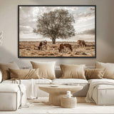 87590224-MGV-CV-36X24-Longhorn Cattle Wall Art – Rustic Western Landscape Canvas Print, Texas Farmhouse Prairie Scene for Living Room, Office, or Ranch