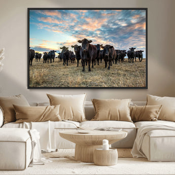 13867292-MGV-CV-36X24-Black Cattle Wall Art – Rustic Ranch Herd Canvas Print, Western Farmhouse Country Landscape Decor for Living Room, Office, or
