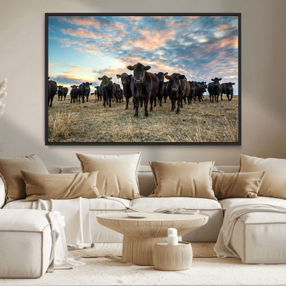 13867292-MGV-CV-36X24-Black Cattle Wall Art – Rustic Ranch Herd Canvas Print, Western Farmhouse Country Landscape Decor for Living Room, Office, or