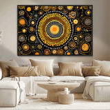 45478523-MGV-CV-36X24-Abstract Circle Wall Art – Bold Black and Gold Dot Painting Canvas Print, Modern Geometric Mandala Style Decor for Living Room or