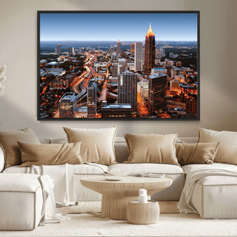 25096967-MGV-CV-36X24-Atlanta Skyline Wall Art – Vibrant Cityscape Canvas Print, Modern Night Lights Urban Decor for Office, Living Room, or Apartment