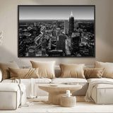 46578567-MGV-CV-36X24-Atlanta Skyline Wall Art – Black and White Cityscape Canvas Print, Modern Urban Night Decor for Office, Living Room, or Apartment