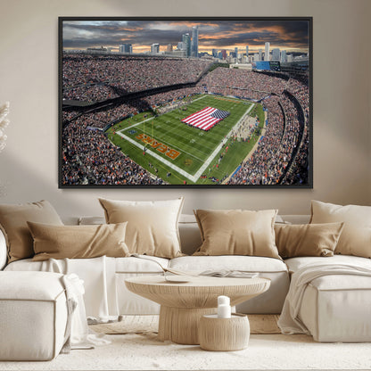 98106777-MGV-FC-36X24_Black-Soldier Field Wall Art – Chicago Bears Stadium Canvas Print with American Flag, Game Day Football Decor for Man Cave, Bar, or