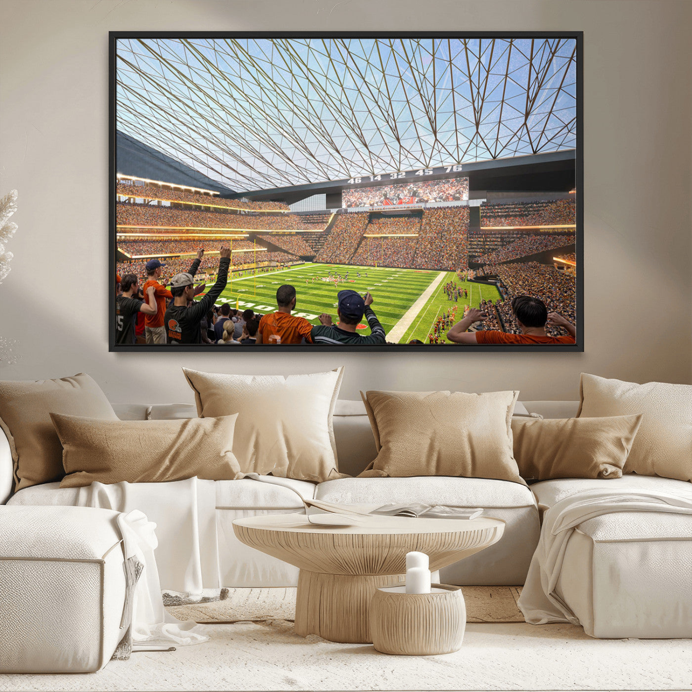 81960112-MGV-FC-36X24_Black-Futuristic Football Stadium Wall Art – Modern Dome Arena Canvas Print, Chicago Bears Concept Design Sports Decor for Man Cave or