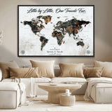 88337180-MGV-FC-36X24_Black-Little by Little One Travels Far Tolkien Quote World Map Rustic Black Brown Adventure Wall Art Canvas Print for Home Office Living
