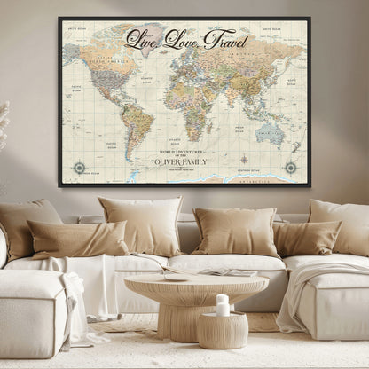 19479008-MGV-FC-36X24_Black-Live Love Travel Wall Art – Detailed World Map Canvas Print, Adventure Decor for Living Room, Office or Bedroom, Travel Gift for