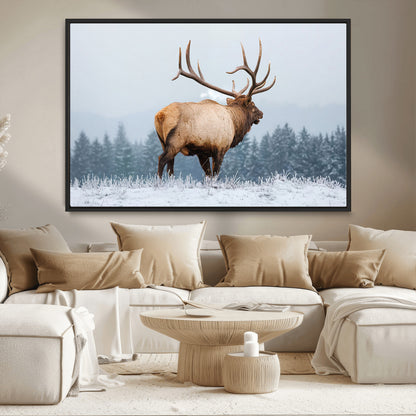 85177251-MGV-CV-36X24-Elk Wall Art – Majestic Wildlife Canvas Print of Bull Elk Snowy Forest, Rustic Nature Decor for Living Room, Cabin, or Office
