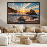 85659923-MGV-CV-36X24-Rocky Ocean Sunset Canvas Wall Art – Seaside Dramatic Seascape Print, Coastal Modern Decor, Ocean Sunset Art for Living Room or