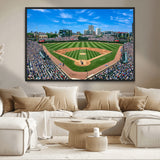 56213978-MGV-CV-36X24-Wrigley Field Baseball Stadium Canvas Wall Art – Packed Crowd Sports Stadium Print, City Skyline Baseball Field Canvas for Game