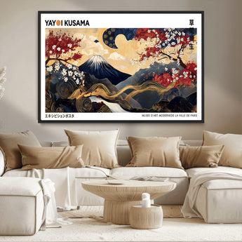 28945903-MGV-CV-36X24-Japanese Wall Art – Mount Fuji Canvas Print with Cherry Blossoms and Golden Wave Motifs, Traditional Asian Inspired Artwork for