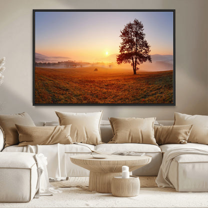 57919623-MGV-CV-36X24-Golden Sunrise Landscape Canvas Wall Art - Framed Misty Field Print, Large Nature Canvas for Living Room, Office, or Home Decor