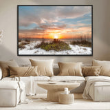 58266230-MGV-CV-36X24-Beach Sunset Wall Art – Coastal Canvas Print with Sandy Dunes, Sea Grass and Golden Sky, Serene Ocean Landscape Photography for