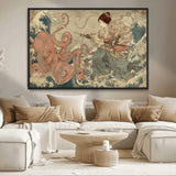 54879547-MGV-CV-36X24-Samurai Woman Wall Art – Japanese Ukiyo-e Style Canvas Print with Katana and Octopus, Traditional Asian Inspired Battle Artwork