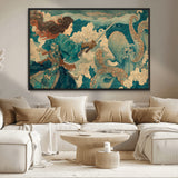 37943964-MGV-CV-36X24-Samurai Warrior vs Octopus Wall Art – Japanese Ukiyo-e Style Canvas Print, Ocean Battle Scene Artwork for Living Room, Office, Man