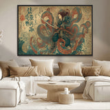 98593115-MGV-CV-36X24-Tsukioka Yoshitoshi Samurai Wall Art Print, Japanese Katana Warrior Canvas Wall Art, Octopus Sea Monster Canvas Print,