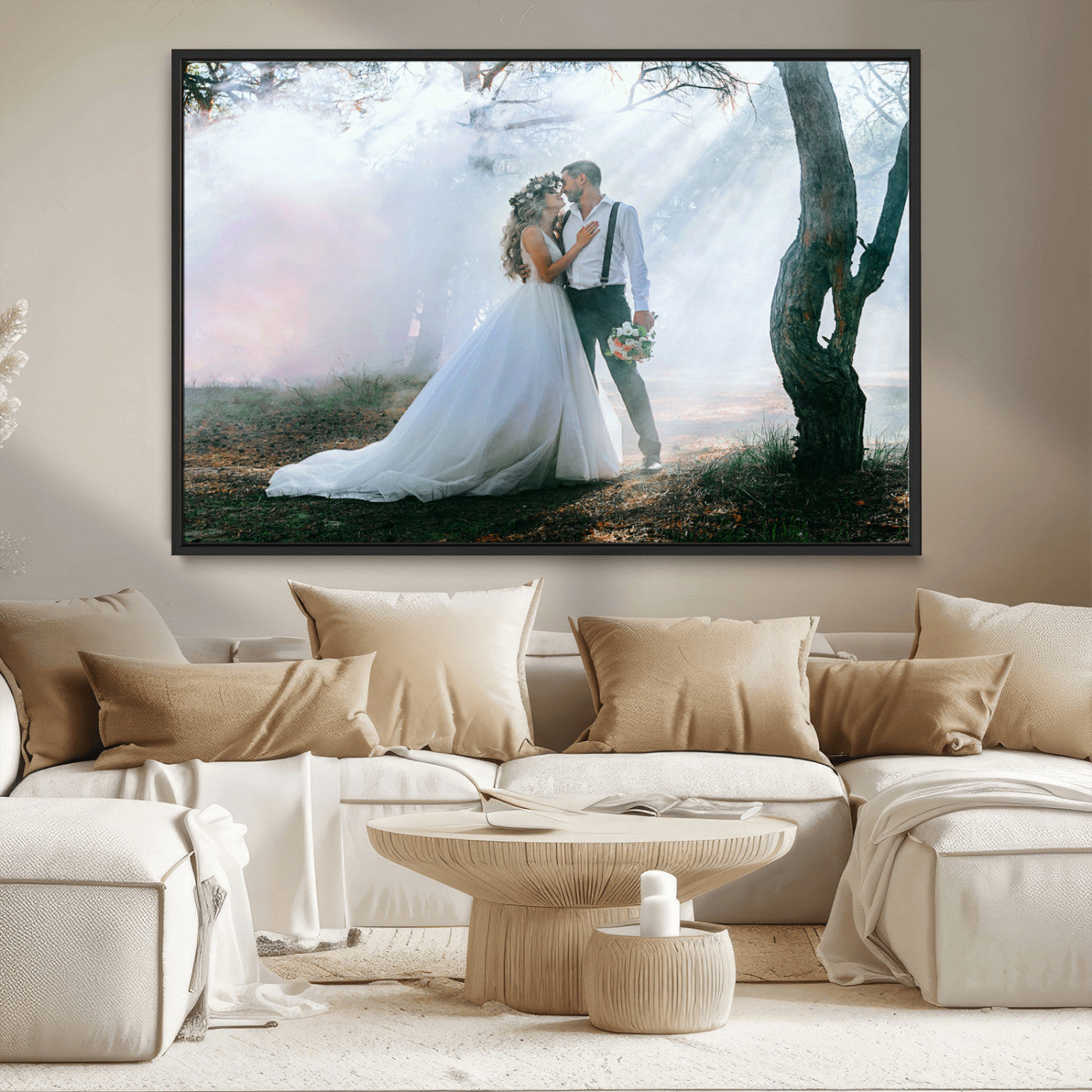 CSTM913-MGV-CV-36X24-Framed Wedding Canvas Print - Custom Wall Art Keepsake for Couples, Elegant Home Decoration Gift, Create Your Own Photo Canvas