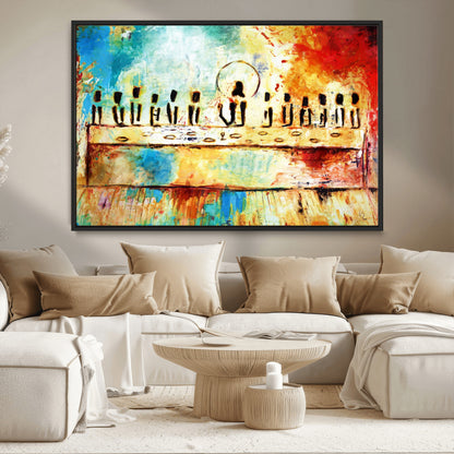 YKE34632598CR-MGV-CV-36X24-Abstract Last Supper with Apostles Wall Art Canvas Print