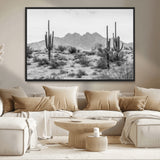 97436PHN-MGV-CV-36X24-Desert Landscape Wall Art – Black and White Cactus and Mountain Canvas Print, Southwestern Nature Photography for Living Room,
