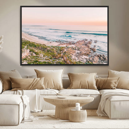 27332135-MGV-CV-36X24-Coastal Sunset Wall Art – Ocean Waves and Rocky Shore Canvas Print, Scenic Seaside Photography Decor for Bedroom, Living Room,