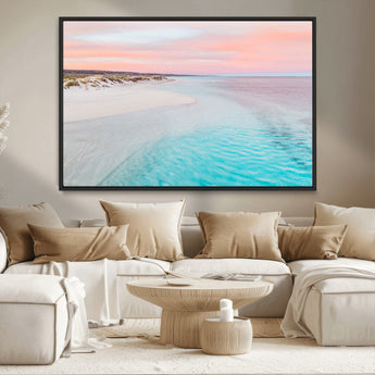 41613614-MGV-CV-36X24-Beach Sunset Wall Art – Pastel Ocean Canvas Print, Turquoise Water and Pink Sky Photography Decor for Bedroom, Living Room, Office