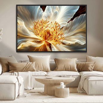 20862576-MGV-CV-36X24-Golden Abstract Flower Canvas Wall Art – Modern Botanical Bloom Print, Elegant Floral Artwork for Living Room, Bedroom, Office