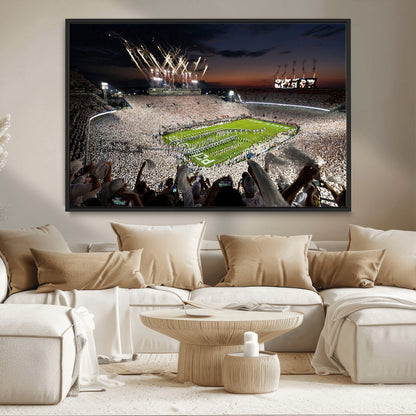 11221988-MGV-CV-36X24-Football Stadium Wall Art – Game Day Crowd with Fireworks, Sports Fan Photography Print, Stadium Decor for Man Cave, Bar, or