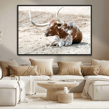 89096667-MGV-CV-36X24-Texas Longhorn Wall Art – Rustic Western Canvas Print, Cattle Photography Decor for Ranch House, Living Room, Office, Man Cave