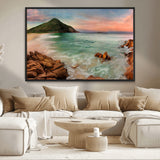 53831025-MGV-CV-36X24-Coastal Landscape Wall Art – Tropical Beach Ocean Canvas Print, Sunset Mountain View Photography Decor for Living Room, Bedroom,