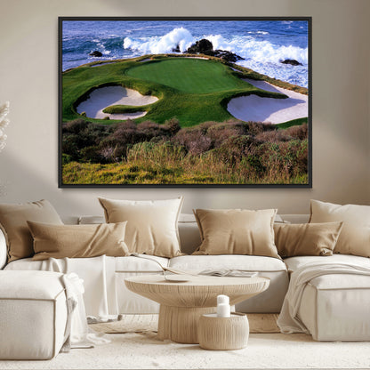 22776914-MGV-CV-36X24-Golf Course Wall Art – Oceanfront Green Canvas Print, Coastal Pebble Beach Photography Sports Decor for Living Room, Office, Man