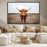 16316734-MGV-CV-36X24-Texas Longhorn Wall Art – Rustic Bull Portrait Canvas Print, Western Farmhouse Animal Photography Decor for Living Room, Office,
