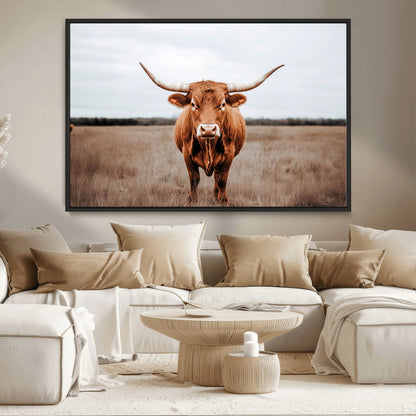 16316734-MGV-CV-36X24-Texas Longhorn Wall Art – Rustic Bull Portrait Canvas Print, Western Farmhouse Animal Photography Decor for Living Room, Office,