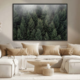 84059409-MGV-CV-36X24-Forest Wall Art – Misty Evergreen Trees Canvas Print, Tranquil Nature Photography Decor for Bedroom, Living Room, Office, Cabin or
