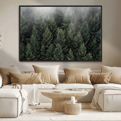 84059409-MGV-CV-36X24-Forest Wall Art – Misty Evergreen Trees Canvas Print, Tranquil Nature Photography Decor for Bedroom, Living Room, Office, Cabin or