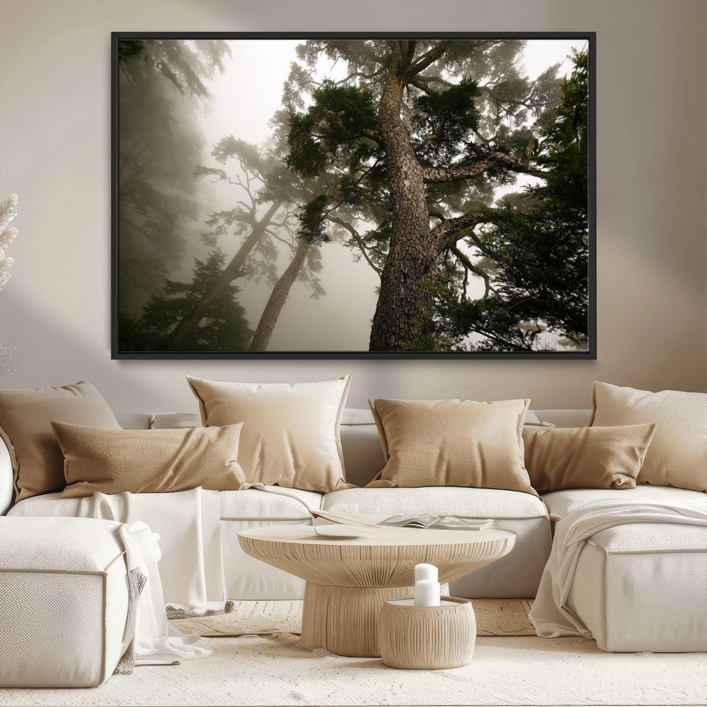 87969493-MGV-FC-36X24_Black-Forest Wall Art – Misty Tall Trees Canvas Print, Dramatic Woodland Photography Decor for Bedroom, Living Room, Office, Cabin,