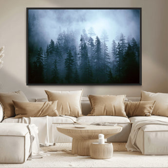 93439624-MGV-CV-36X24-Forest Wall Art – Misty Pine Trees Canvas Print, Moody Nature Photography Decor for Bedroom, Living Room, Office, Cabin, Lodge or