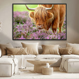 64069351-MGV-CV-36X24-Farmhouse Wall Art – Highland Cow in Wildflowers Canvas Print, Rustic Country Cattle Photography Decor for Bedroom, Living Room,