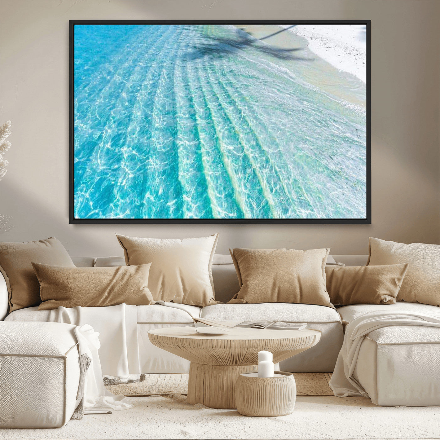 46233906-MGV-CV-36X24-Coastal Wall Art – Turquoise Ocean Waves and White Sand Canvas Print, Tropical Beach Photography Decor for Bedroom, Living Room,