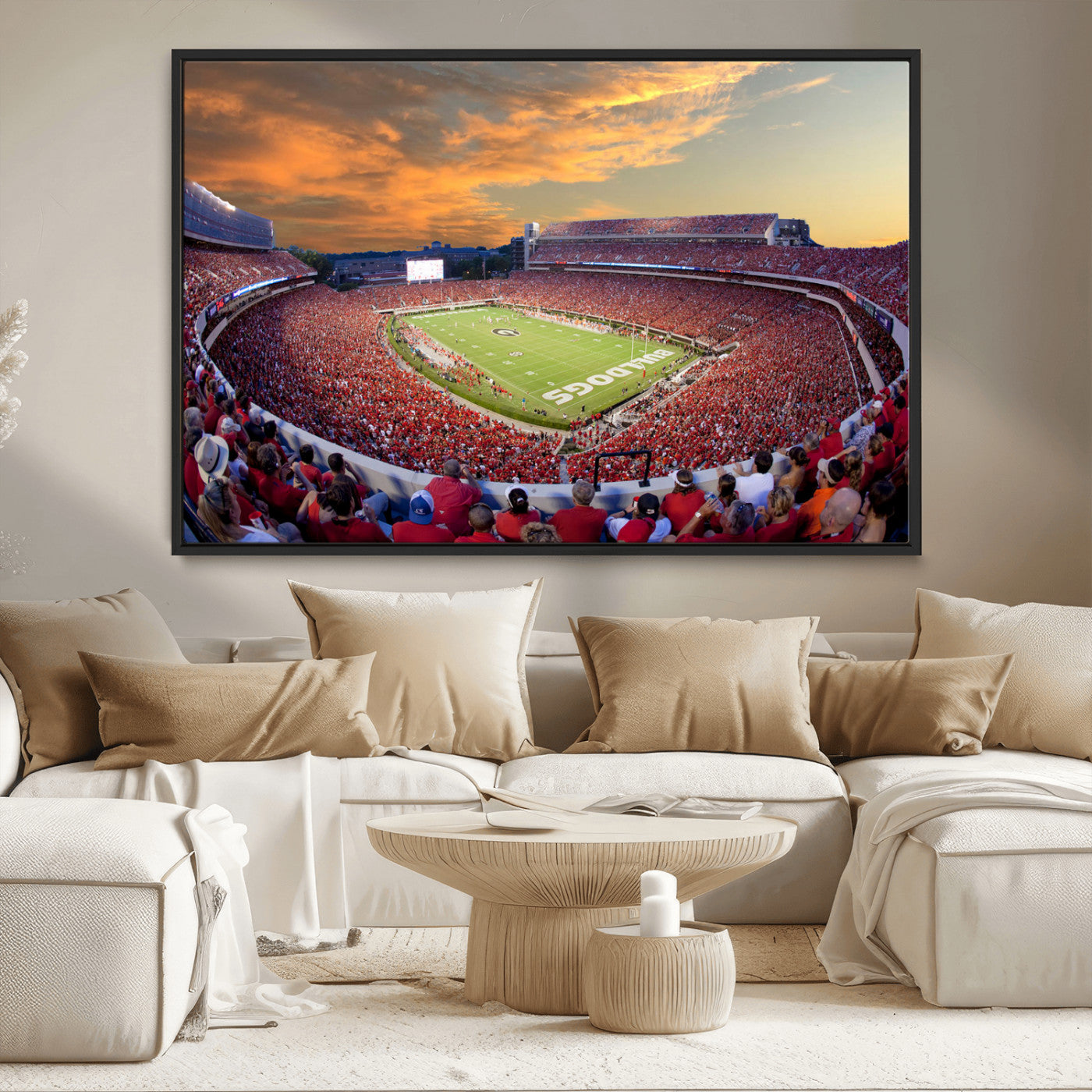 73680988-MGV-CV-36X24-Sanford Stadium Wall Art – Georgia Bulldogs Football Sunset Game Canvas Print, College Sports Decor for Man Cave, Bar, Office, or