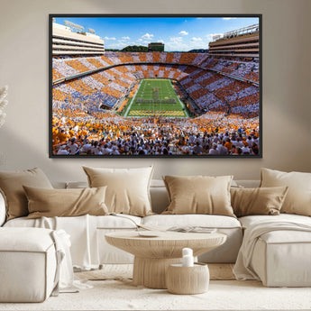 77097951-MGV-CV-36X24-Neyland Stadium Wall Art – Panoramic Tennessee Volunteers Checkerboard Crowd Canvas Print, Football Game Day Decor for Office, Man