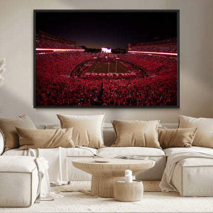 38331045-MGV-CV-36X24-Sanford Stadium Wall Art – Panoramic Georgia Bulldogs Red Light Game Football Canvas Print, Night Crowd Sports Decor for Office,