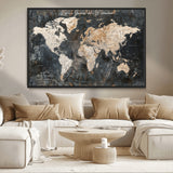 55548943-MGV-CV-36X24-Personalized World Map Wall Art – Rustic Wood Texture Adventure Travel Map with Custom Couple Names, Vintage Dark Wall Decor for