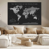 46064114-MGV-CV-36X24-Personalized World Map Wall Art – Black & Grey Adventure Travel Map with Custom Family or Couple Names, Modern Wall Decor for Home