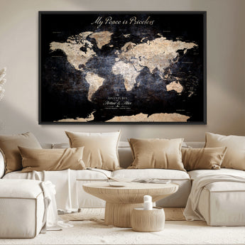51488142-MGV-CV-36X24-Personalized World Map Wall Art – Dark Rustic Adventure Travel Map with Custom Names, Vintage Wall Decor for Couples, Families or