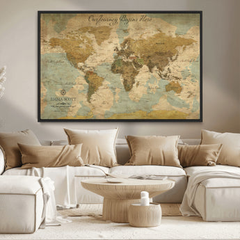 54795344-MGV-CV-36X24-Personalized World Map Wall Art – Vintage Adventure Travel Map with Custom Names, Rustic Wall Décor for Couples, Families