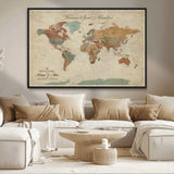 43497401-MGV-CV-36X24-Personalized World Map Wall Art – Vintage Rustic Adventure Travel Map with Custom Couple Names, Welcome to Great Adventure Wall
