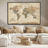 62766900-MGV-CV-36X24-Personalized World Map Wall Art – Antique Parchment Adventure Travel Map with Custom Couple Names, Rustic Wall Decor for Home,