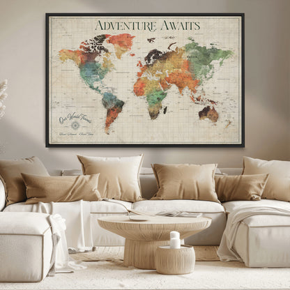 24737989-MGV-CV-36X24-Personalized World Map Wall Art – Colorful Vintage Adventure Travel Map with Custom Names, Unique Wall Decor for Couples,