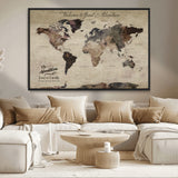 78610079-MGV-CV-36X24-Personalized World Map Wall Art – Vintage Rustic Travel Map with Custom Family Name, Adventure Wall Decor for Home, Family Gift or