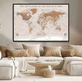 34289723-MGV-CV-36X24-Personalized World Map Wall Art – Elegant Beige and Brown Adventure Map Canvas Print for Family Home, Living Room, Study or Office